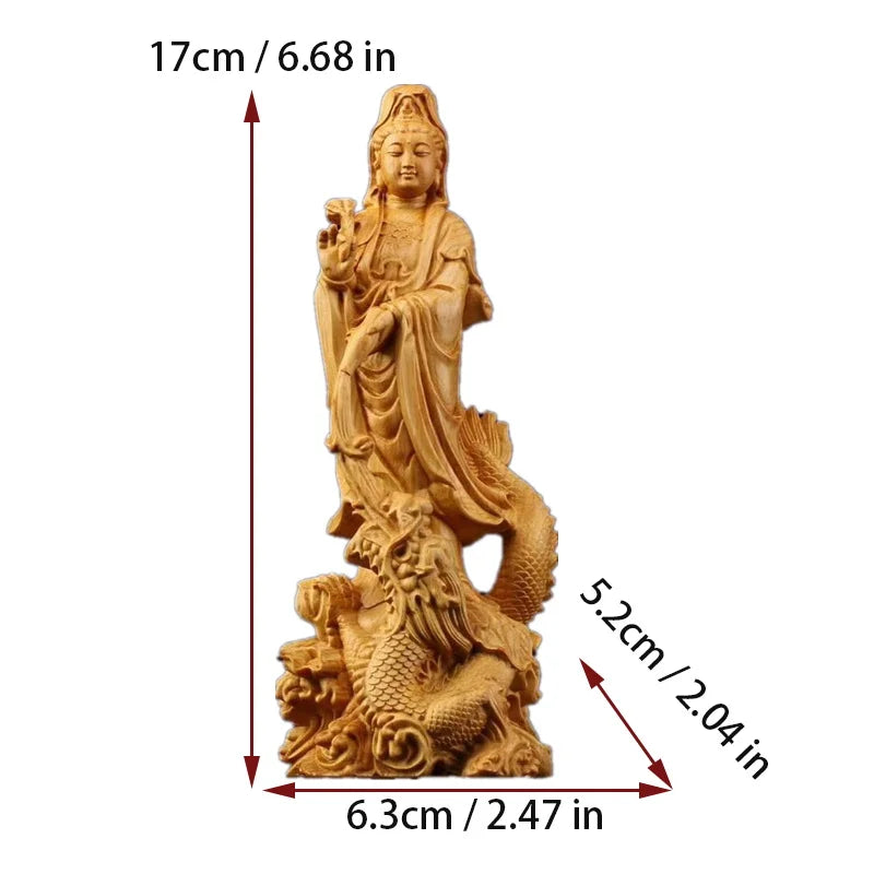 Guan Yin buddhistische Statue und Holzdrache