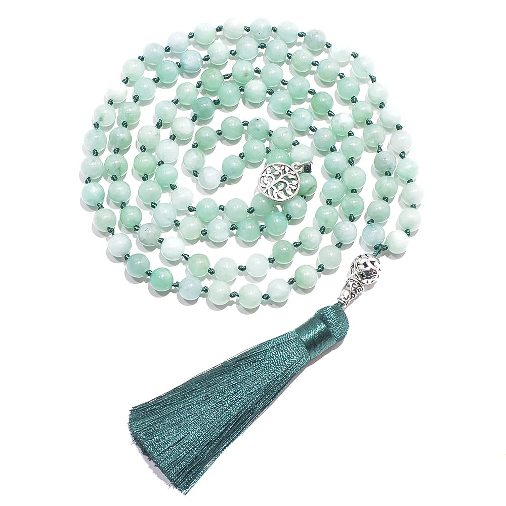 Burmesische Jade-Perlen-Mala-Halskette
